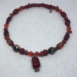 Vintage artisan coil cloisonne beaded coil/wrap collar necklace boho festival